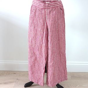 MAX STUDIO Wide Leg Linen Blend Crops Capri Pants Red  White striped XS